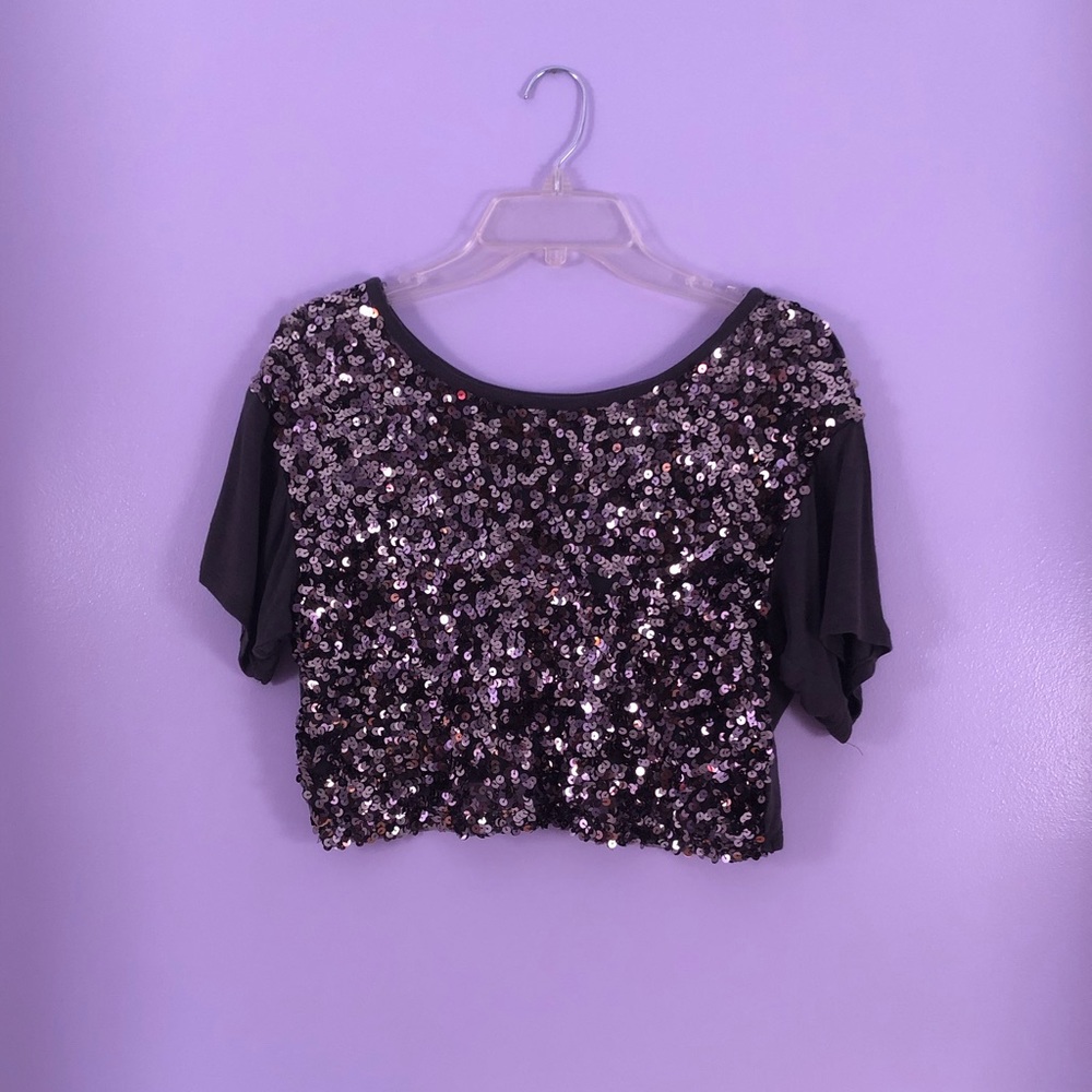 Hollister Charcoal Gray Sequin Crop Top